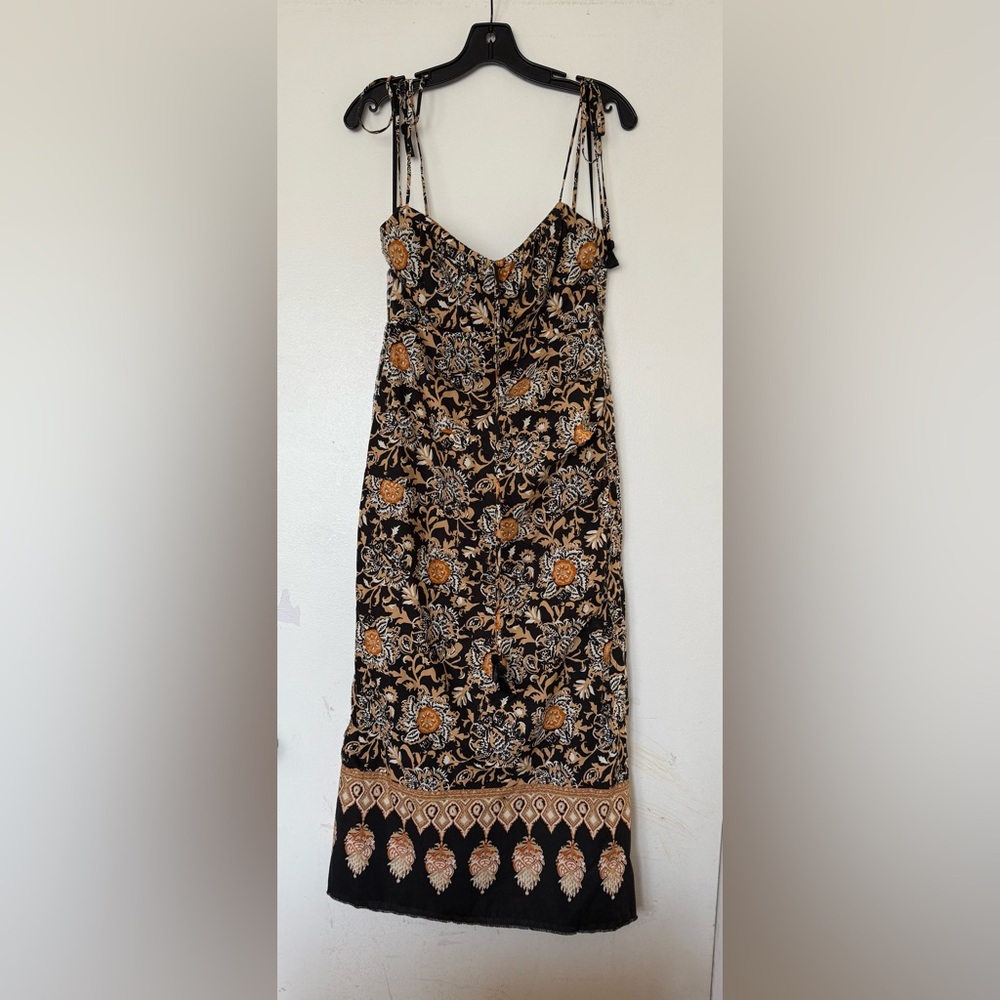 Johanna Ortiz Black and Gold Patterned Midi Dress